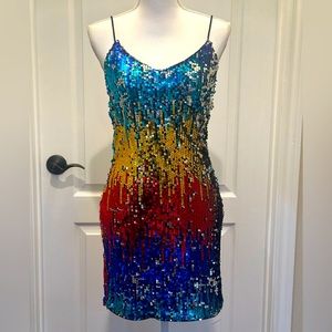 Shein multi color slip sequin dress. Size medium (4/6).